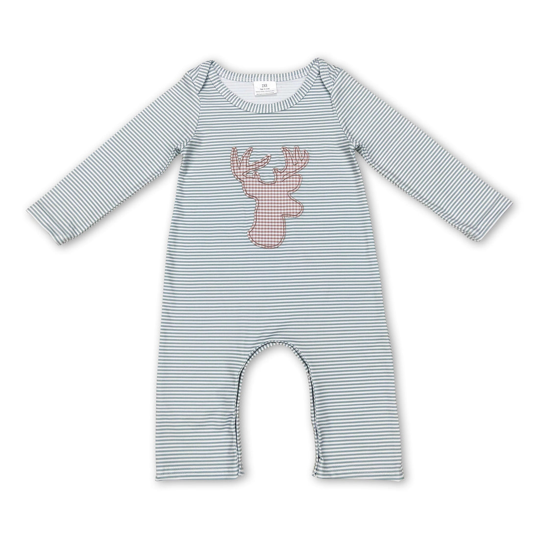Deer green stripe long sleeves baby kids romper