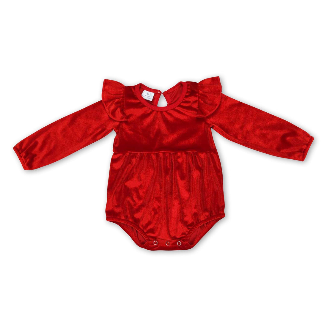 Long sleeves red velvet ruffle baby girls romper