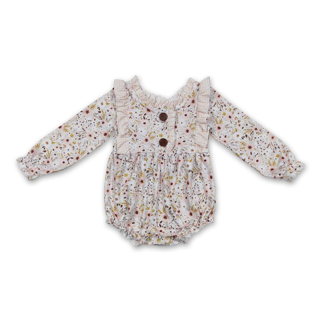 Long sleeves floral ruffle baby girls romper