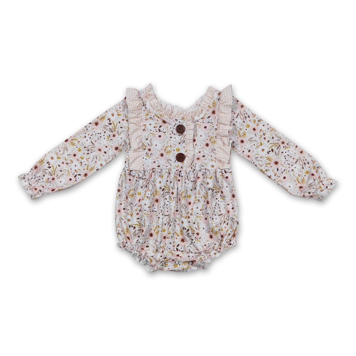 Long sleeves floral ruffle baby girls romper