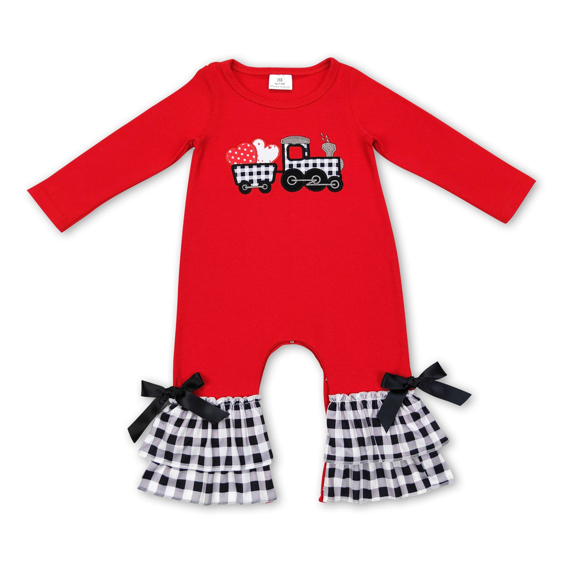 Red plaid truck heart ruffle baby girls Valentine&