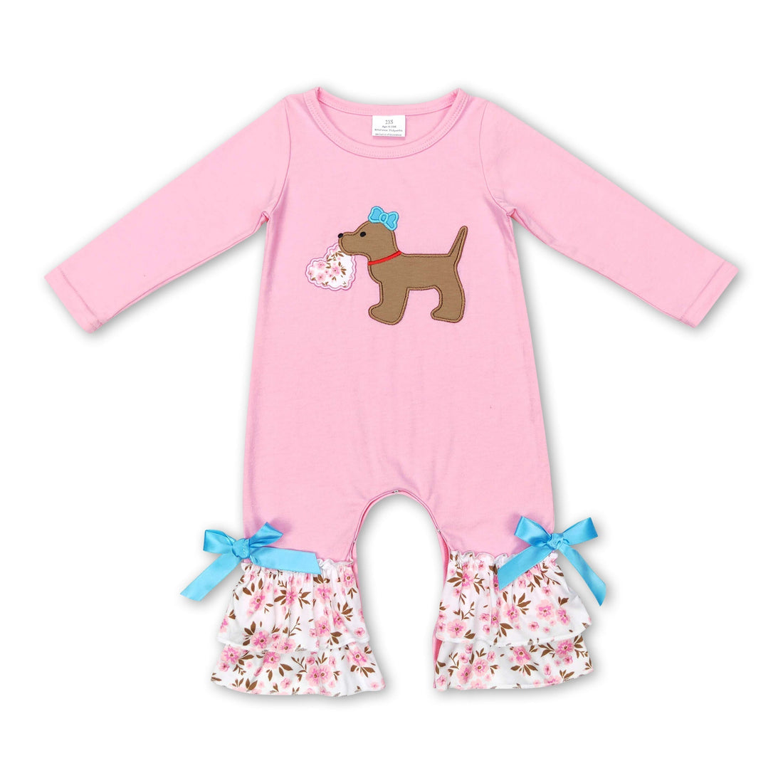 Pink dog floral heart baby girls valentine&