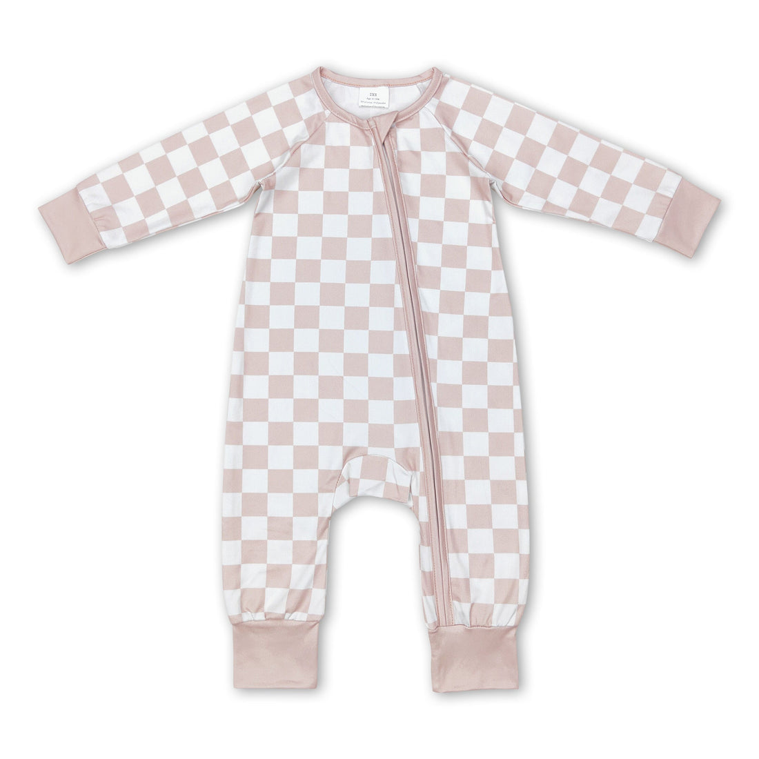 Khaki plaid long sleeves baby kids zipper romper