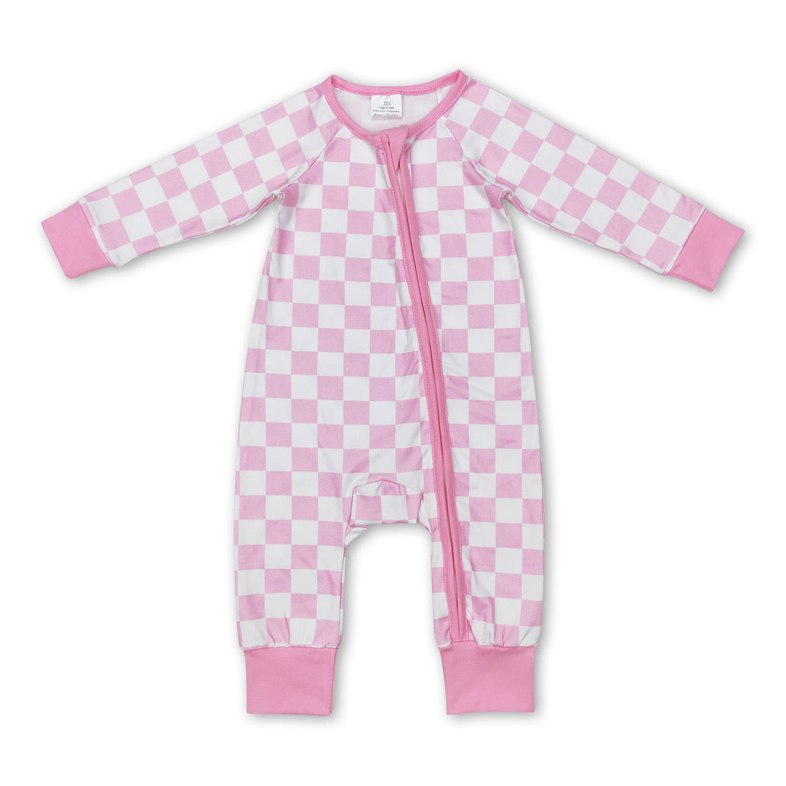Pink plaid long sleeves baby kids zipper romper