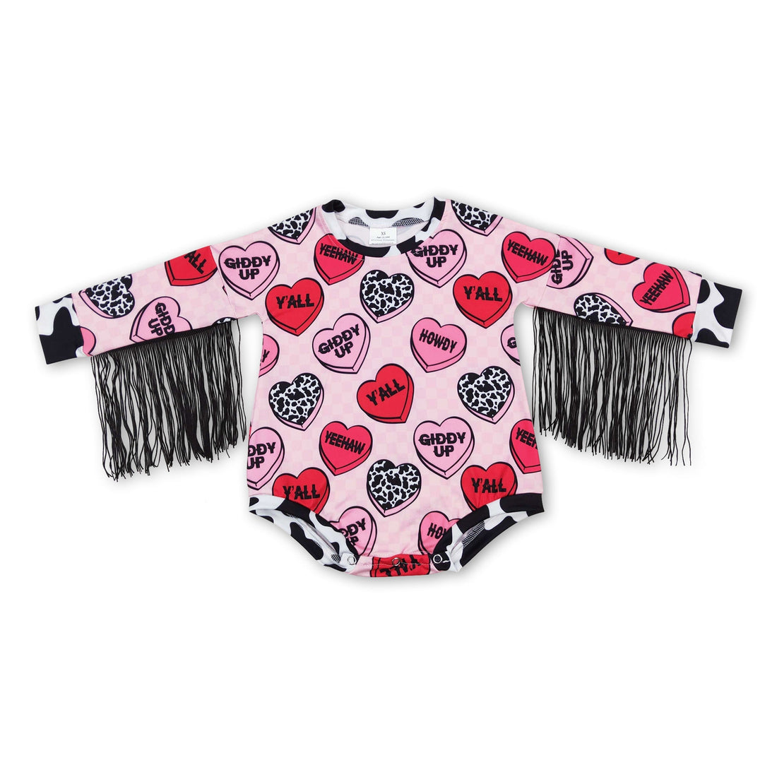 Pink plaid heart tassels long sleeves girls Valentine&