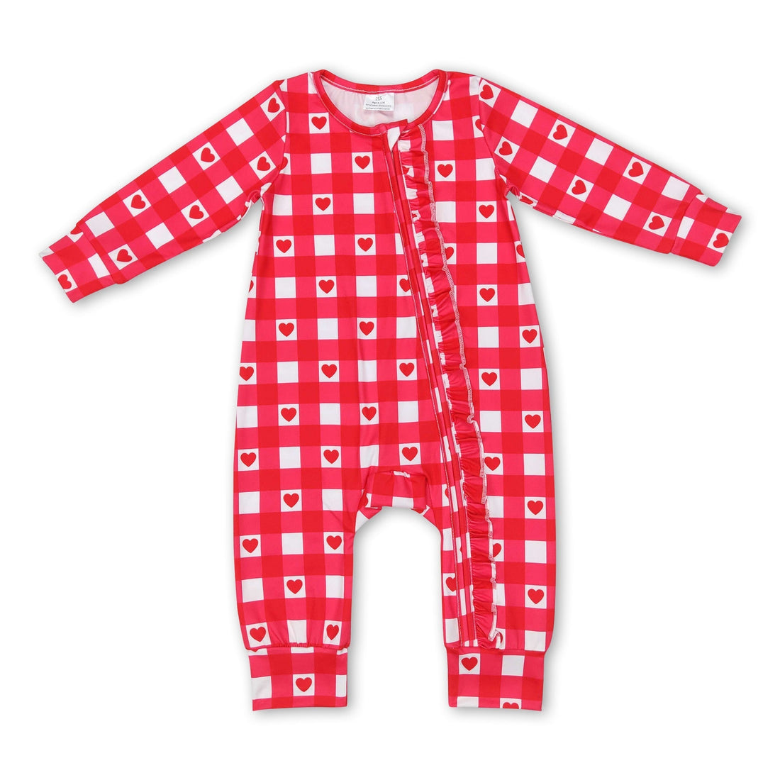 Red plaid heart baby girls ruffle valentine&