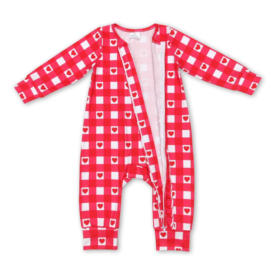 Red plaid heart baby girls ruffle valentine&