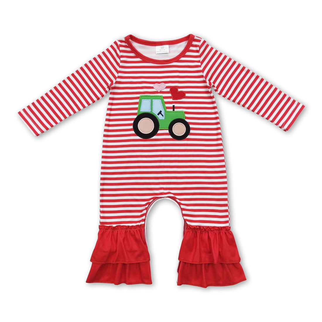 Red stripe long sleeves heart truck baby girls valentine&