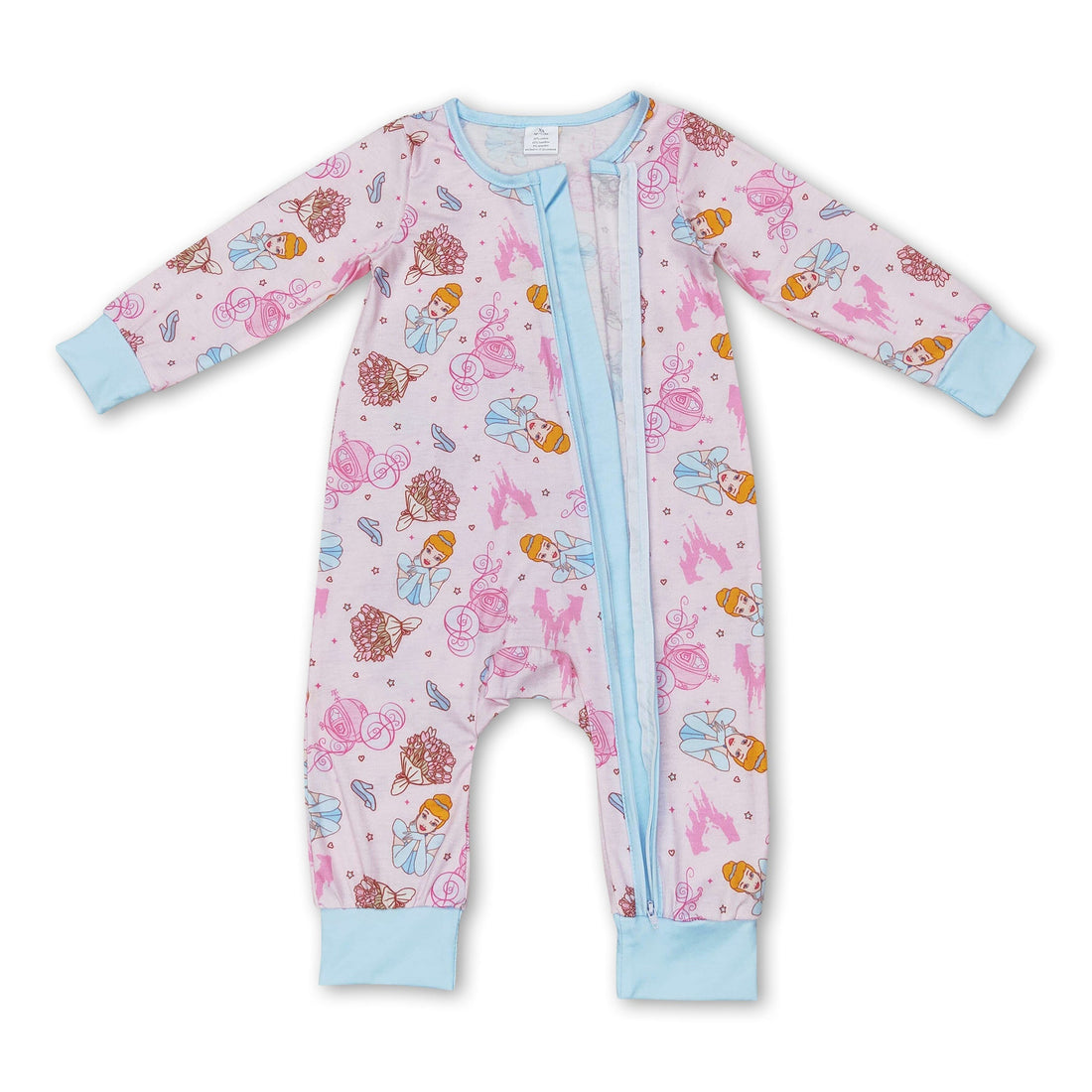 Long sleeves princess castle carriage baby zipper romper