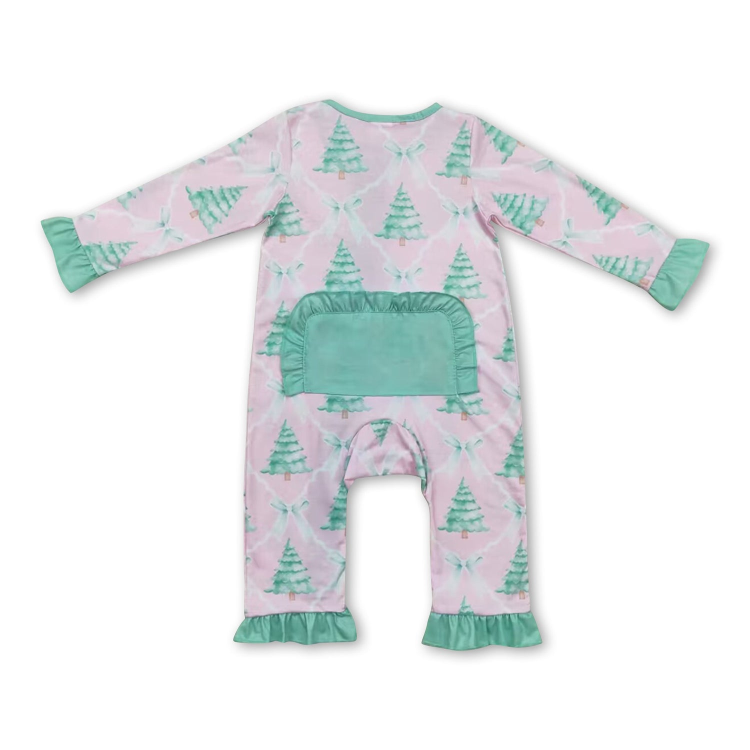 Long sleeves Christmas tree bow baby girls zipper romper