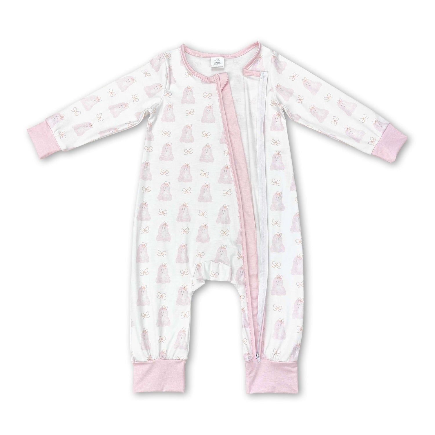 Pink long sleeves dog baby girls zipper romper