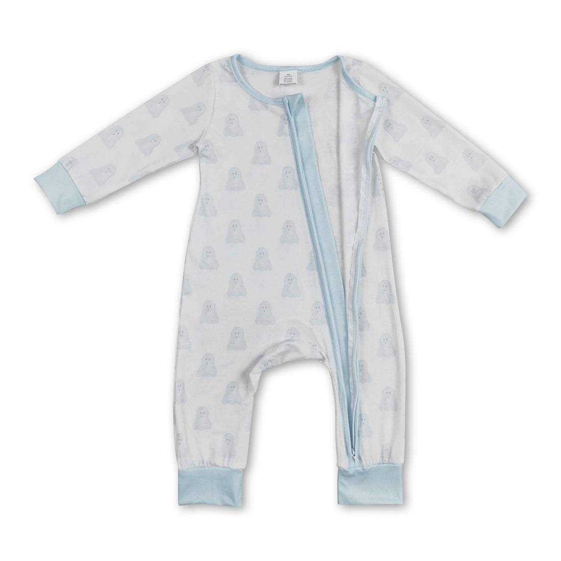 Light blue long sleeves dog baby boys zipper romper
