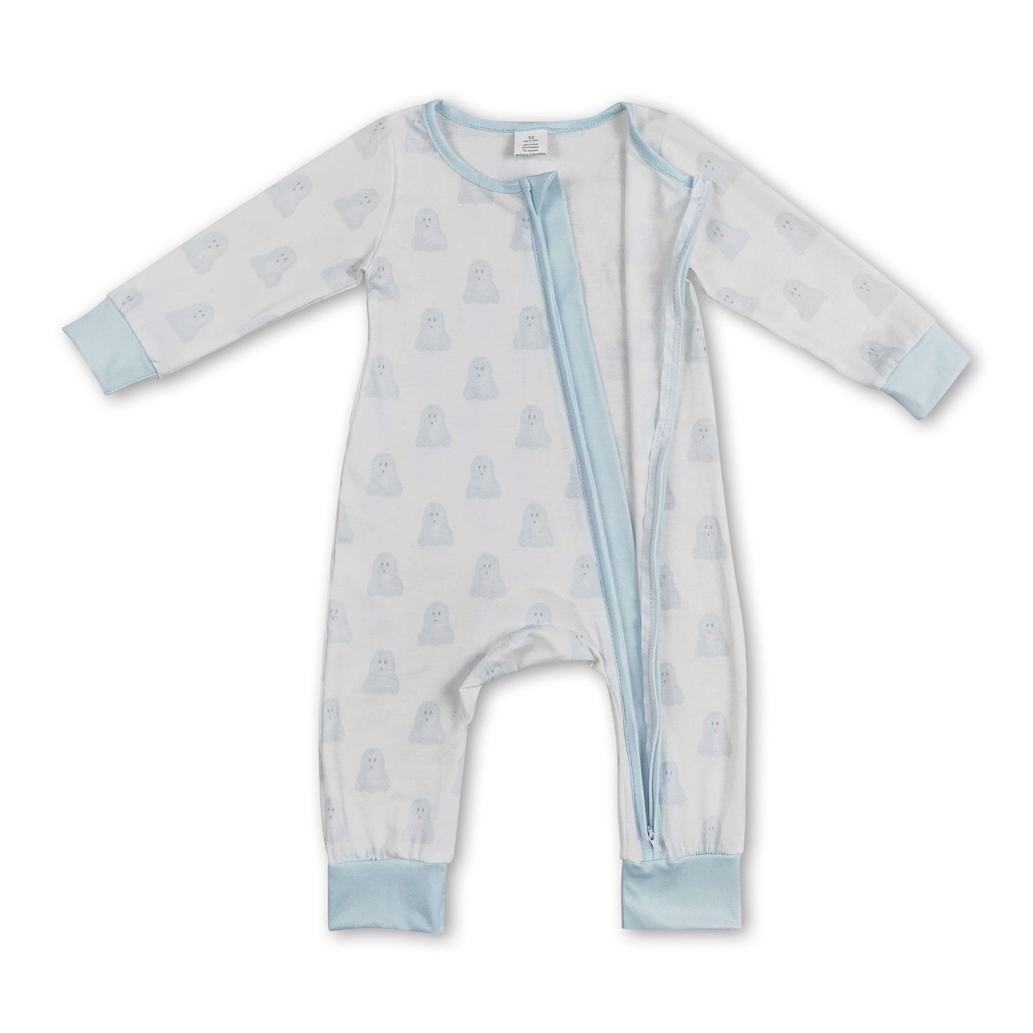 Light blue long sleeves dog baby boys zipper romper