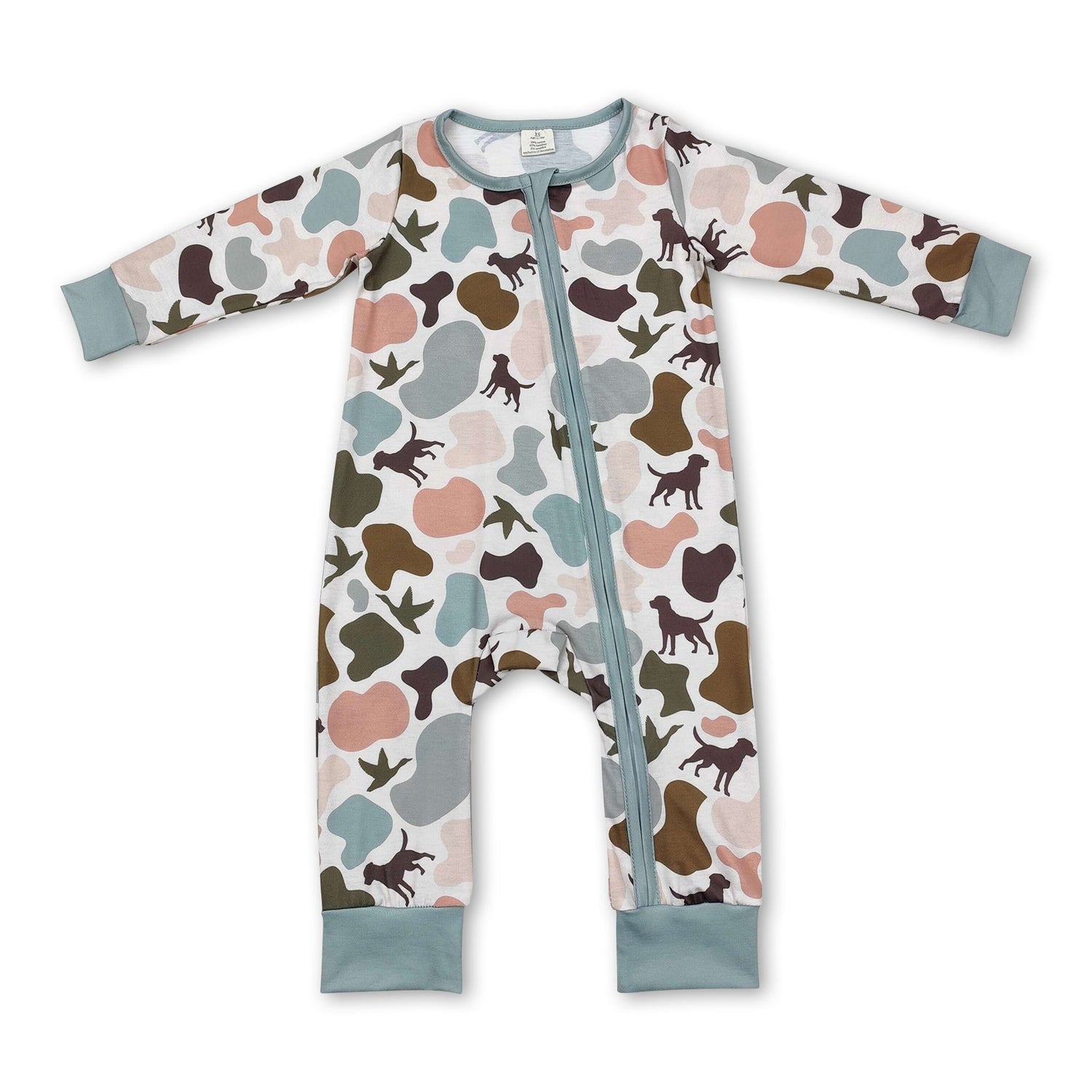Dog duck camo long sleeves baby girl boy zipper romper