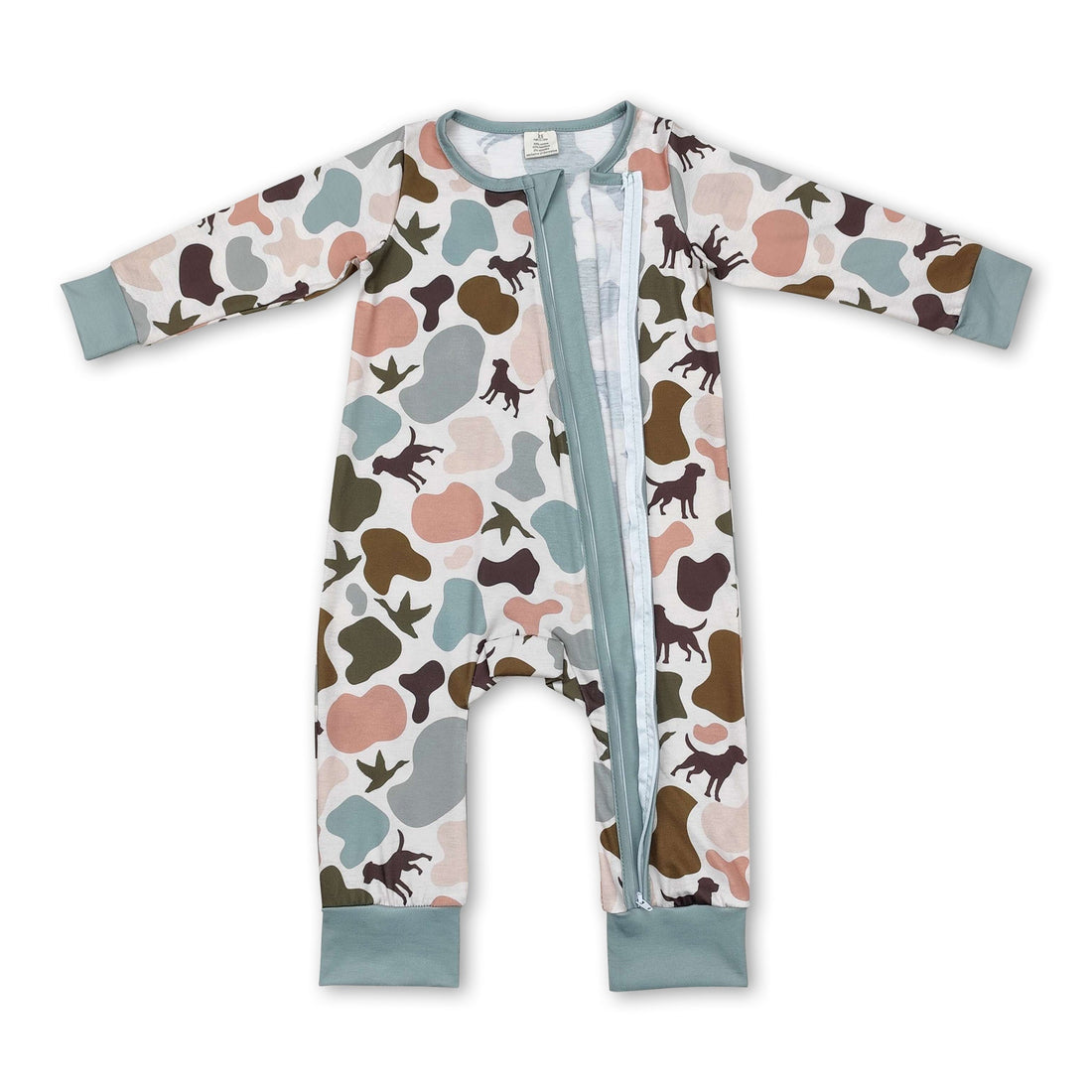 Dog duck camo long sleeves baby girl boy zipper romper