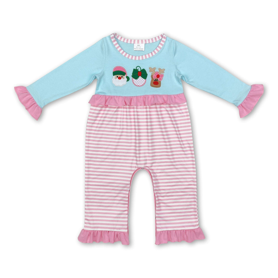 Santa deer long sleeves pink stripe baby Christmas romper