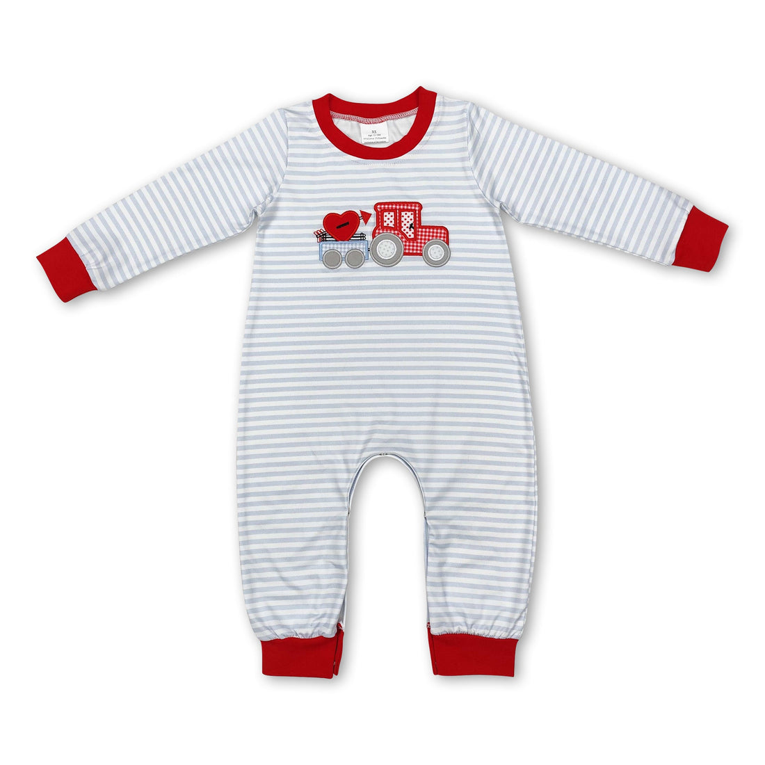 Grey stripe heart truck baby boy valentine&