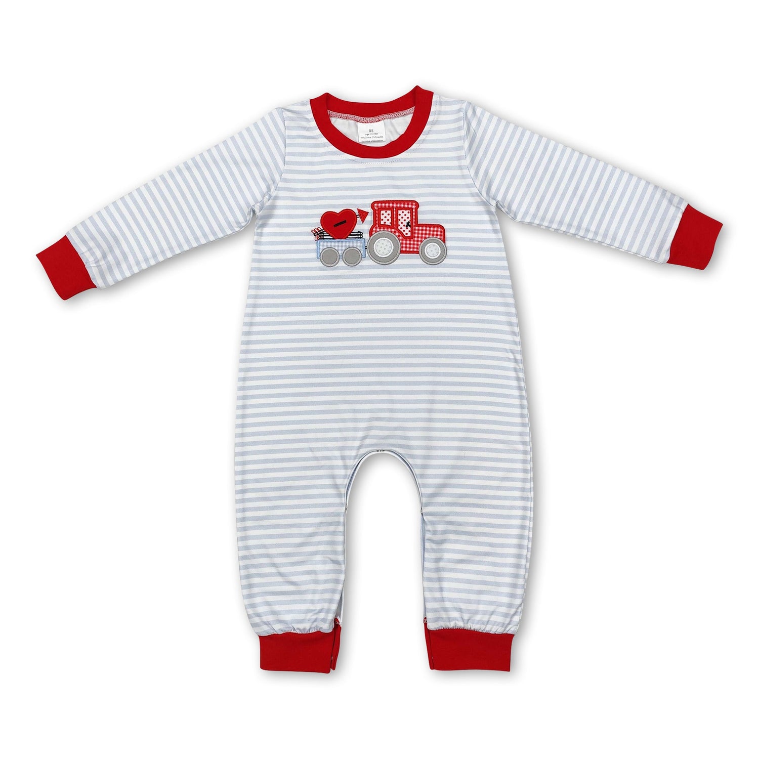 Grey stripe heart truck baby boy valentine&