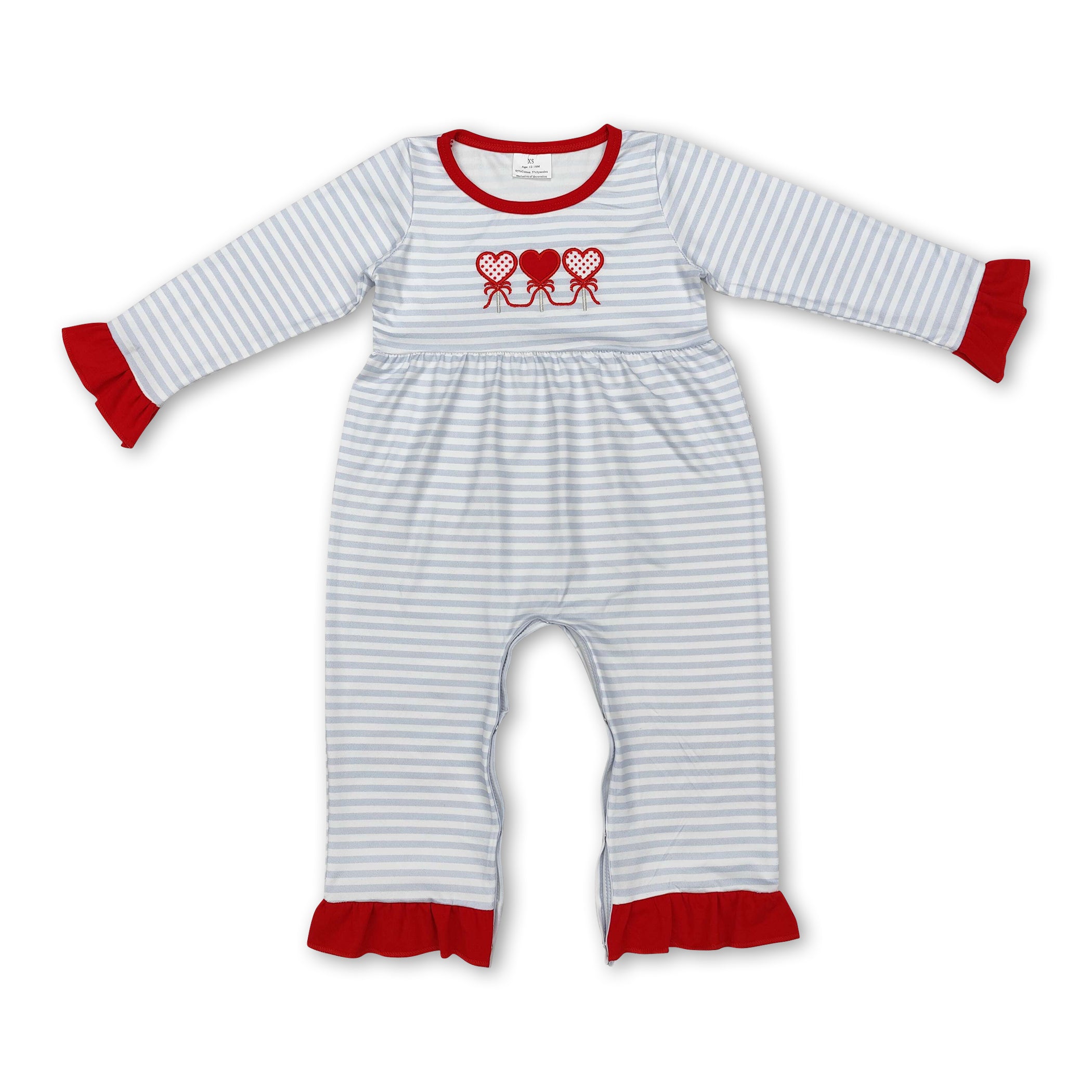 Grey stripe heart baby girls valentine&