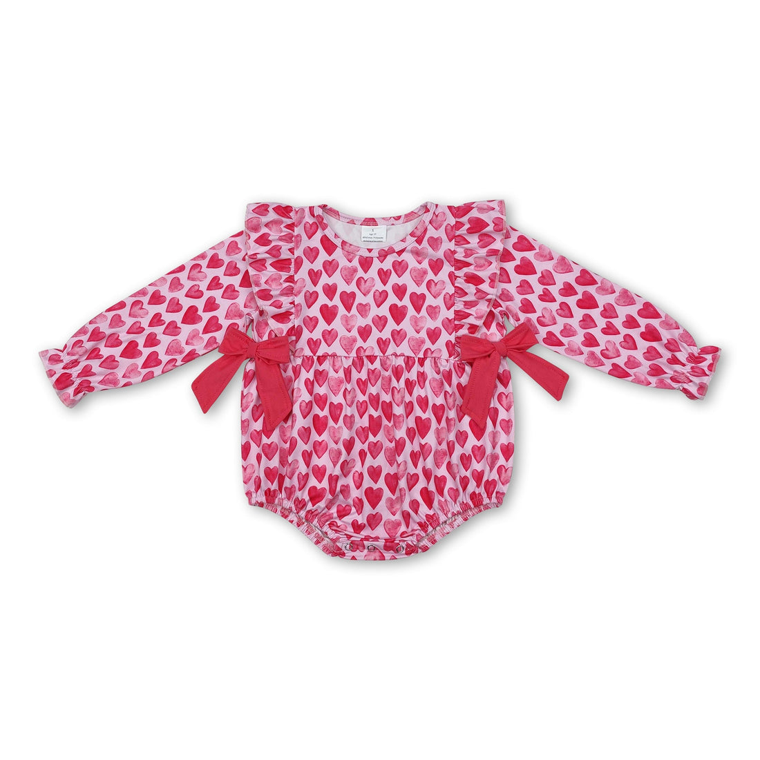 Long sleeves pink heart bow baby girls valentine&