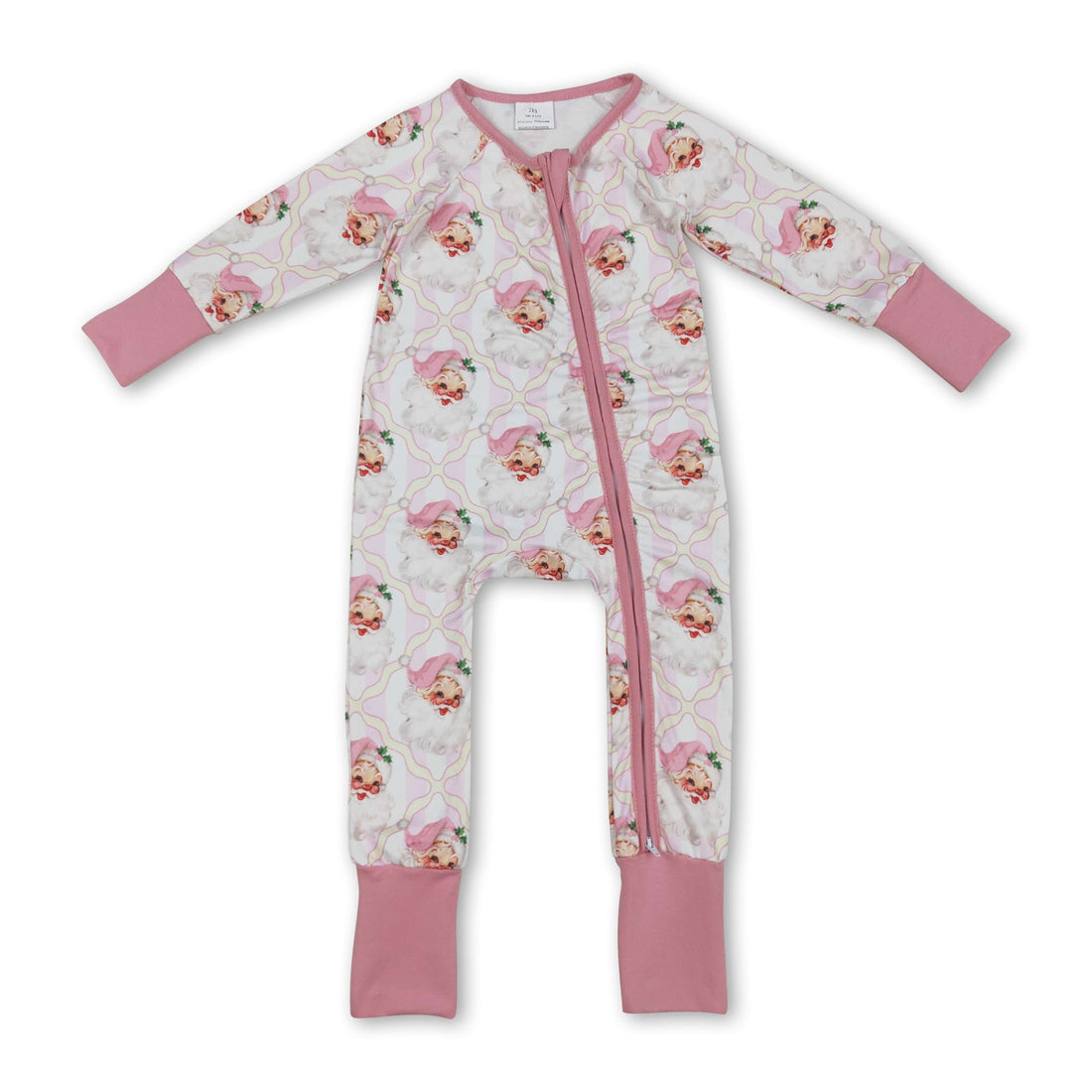 Long sleeves pink stripe santa baby girls Christmas romper