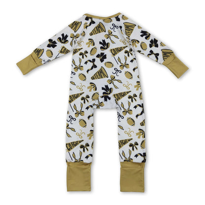 Long sleeves bow ruffle football baby girls team zipper romper