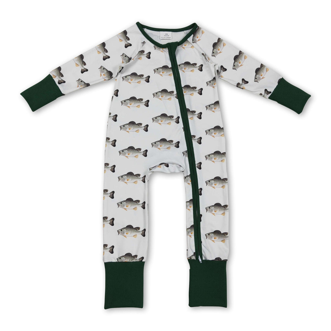 Mini Rodeo long sleeves fish zipper romper for baby boys, featuring a comfortable sleeper design with fish print.