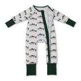 Baby boy zipper romper with long sleeves, fish pattern, by Mini Rodeo, featuring a cozy boy sleeper design.