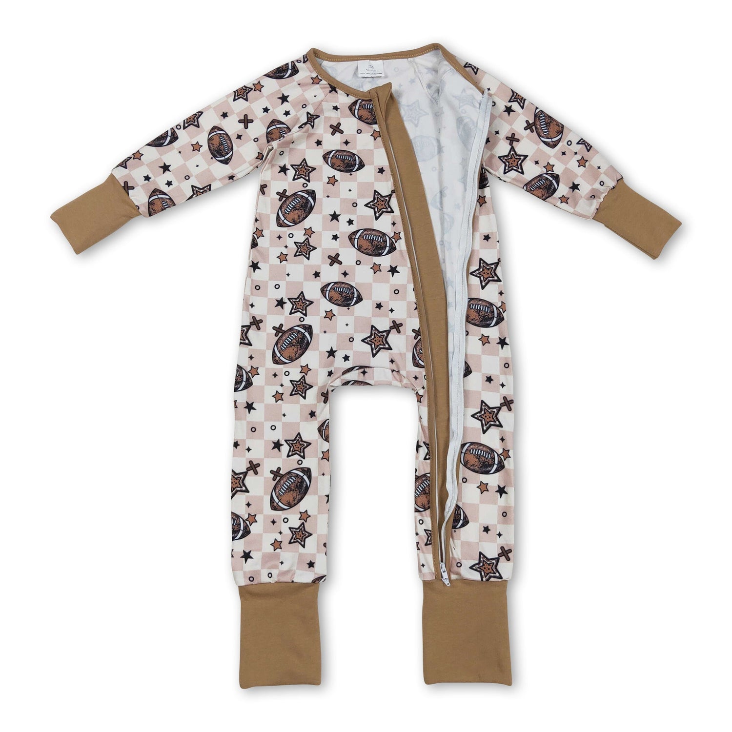 Long sleeves football plaid stars baby boy zipper romper