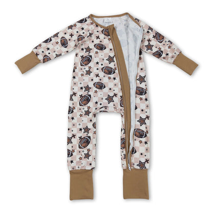 Long sleeves football plaid stars baby boy zipper romper