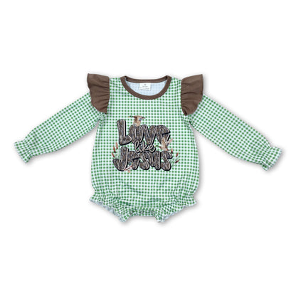Green plaid love like jesus duck baby girls romoper