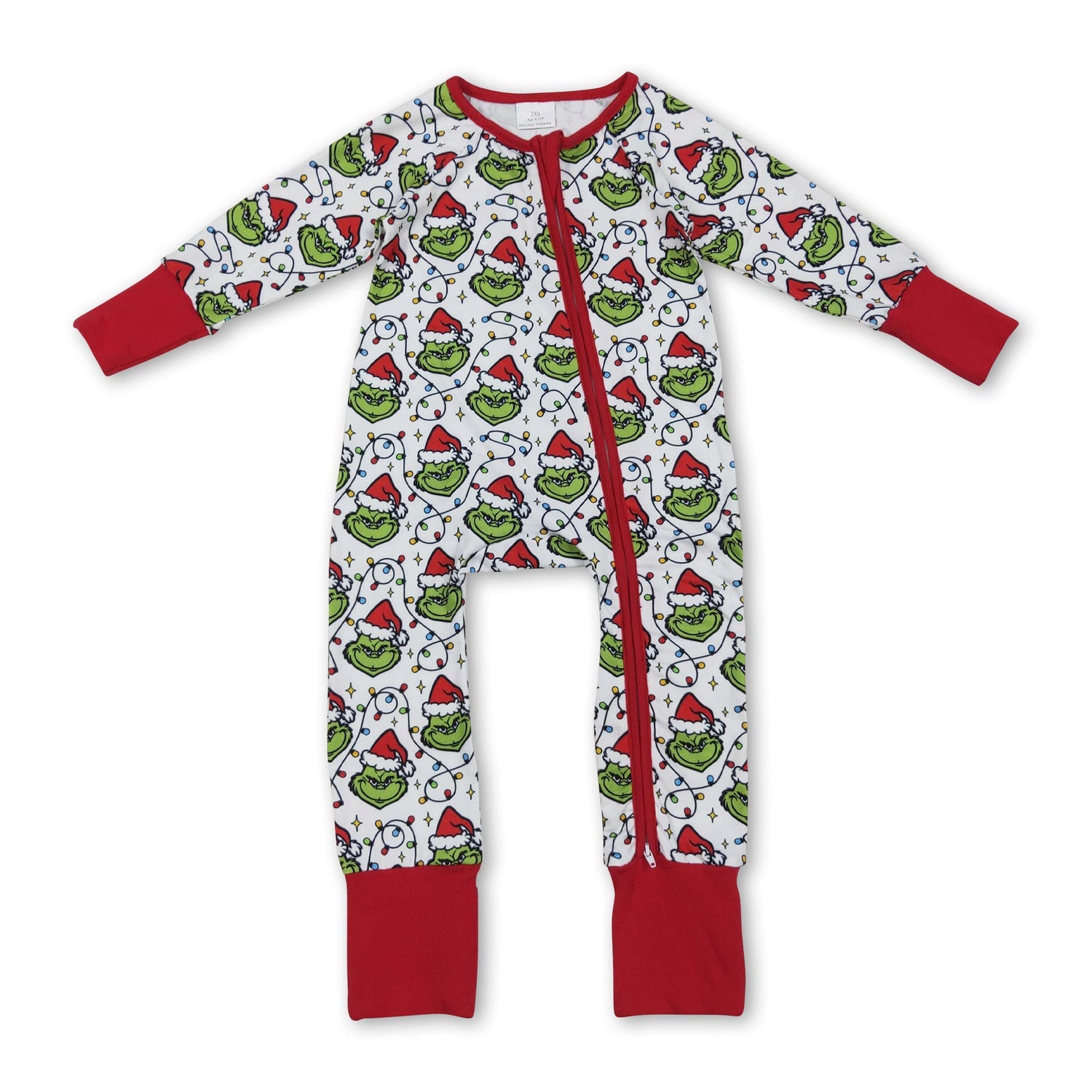 Christmas lighting green face baby kids zipper romper