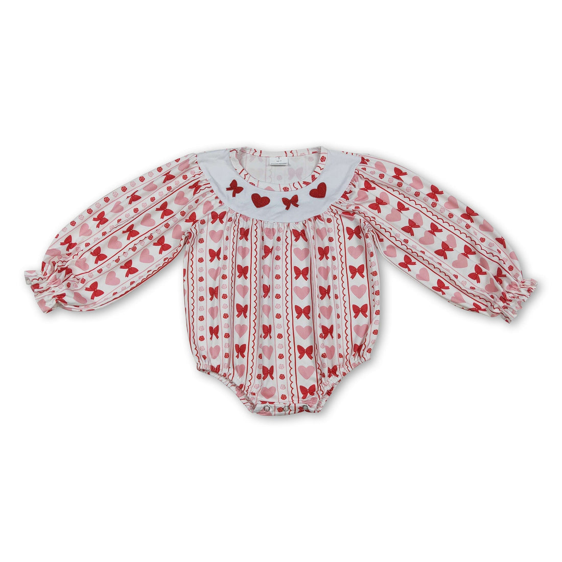 Long sleeves heart bow embroidery girls Valentine&