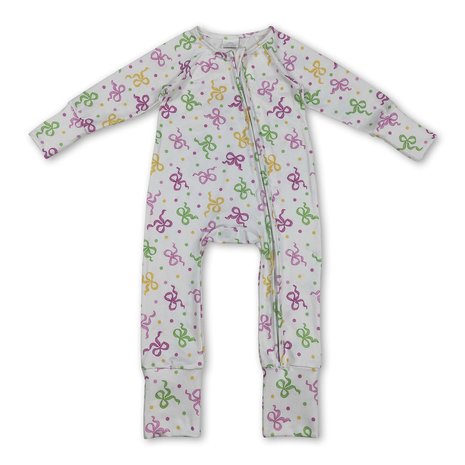 long sleeves purple green yellow bows polka baby romper