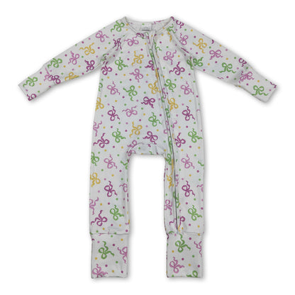 long sleeves purple green yellow bows polka baby romper