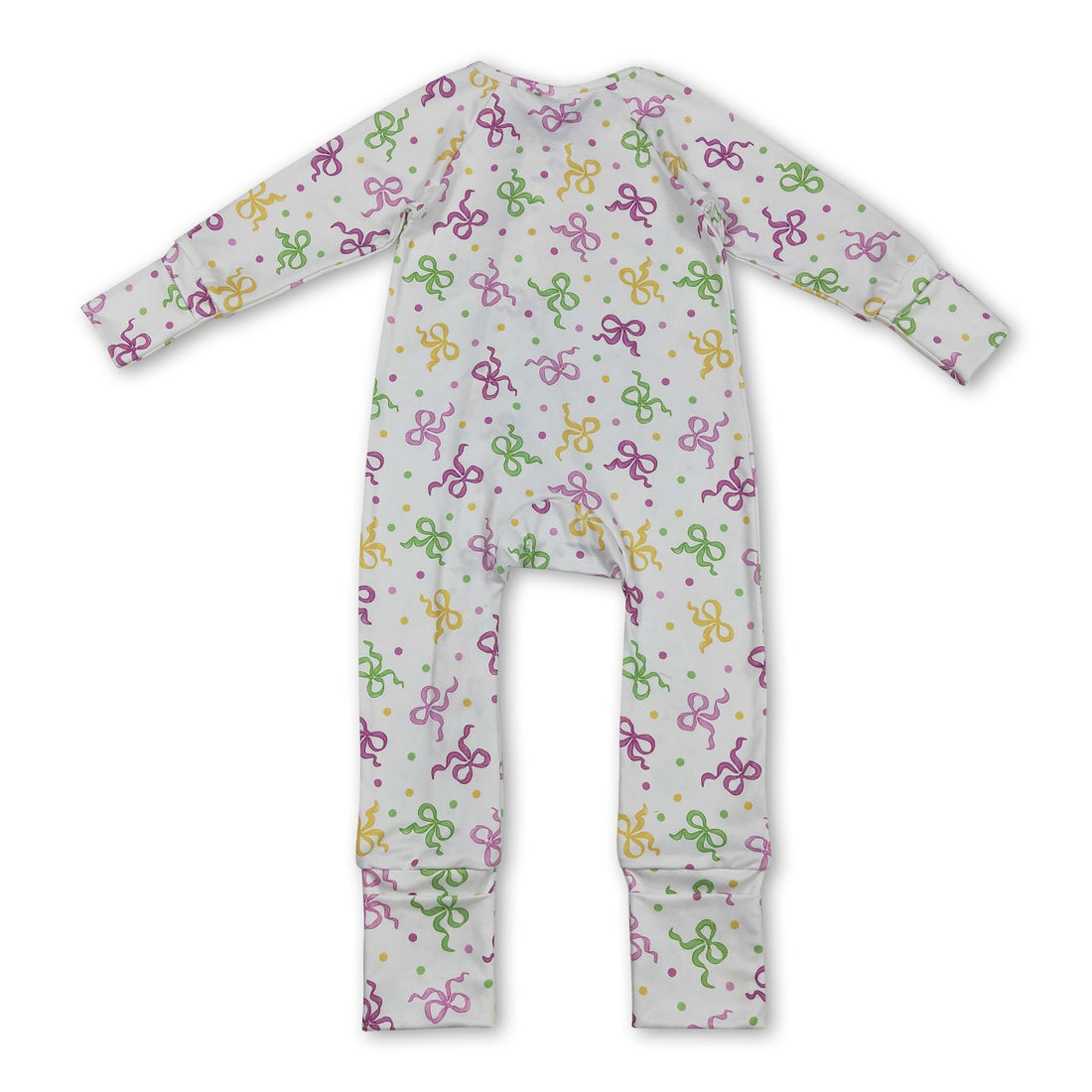 long sleeves purple green yellow bows polka baby romper