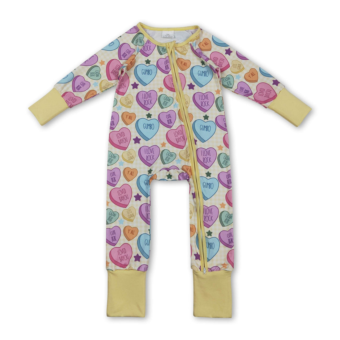 Long sleeves yellow plaid heart baby girls valentine&