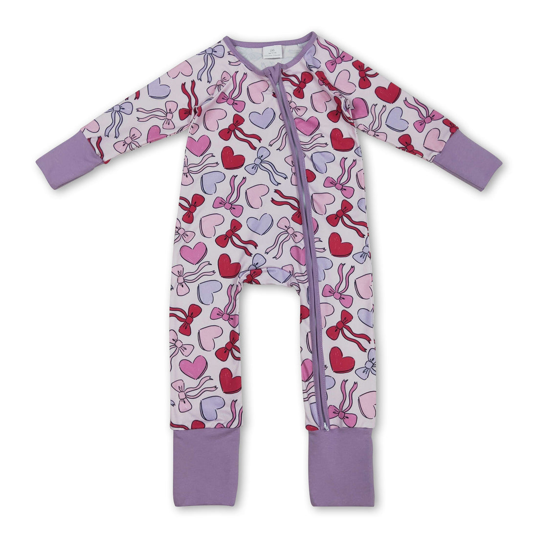 Long sleeves lavender heart bow baby Valentine&
