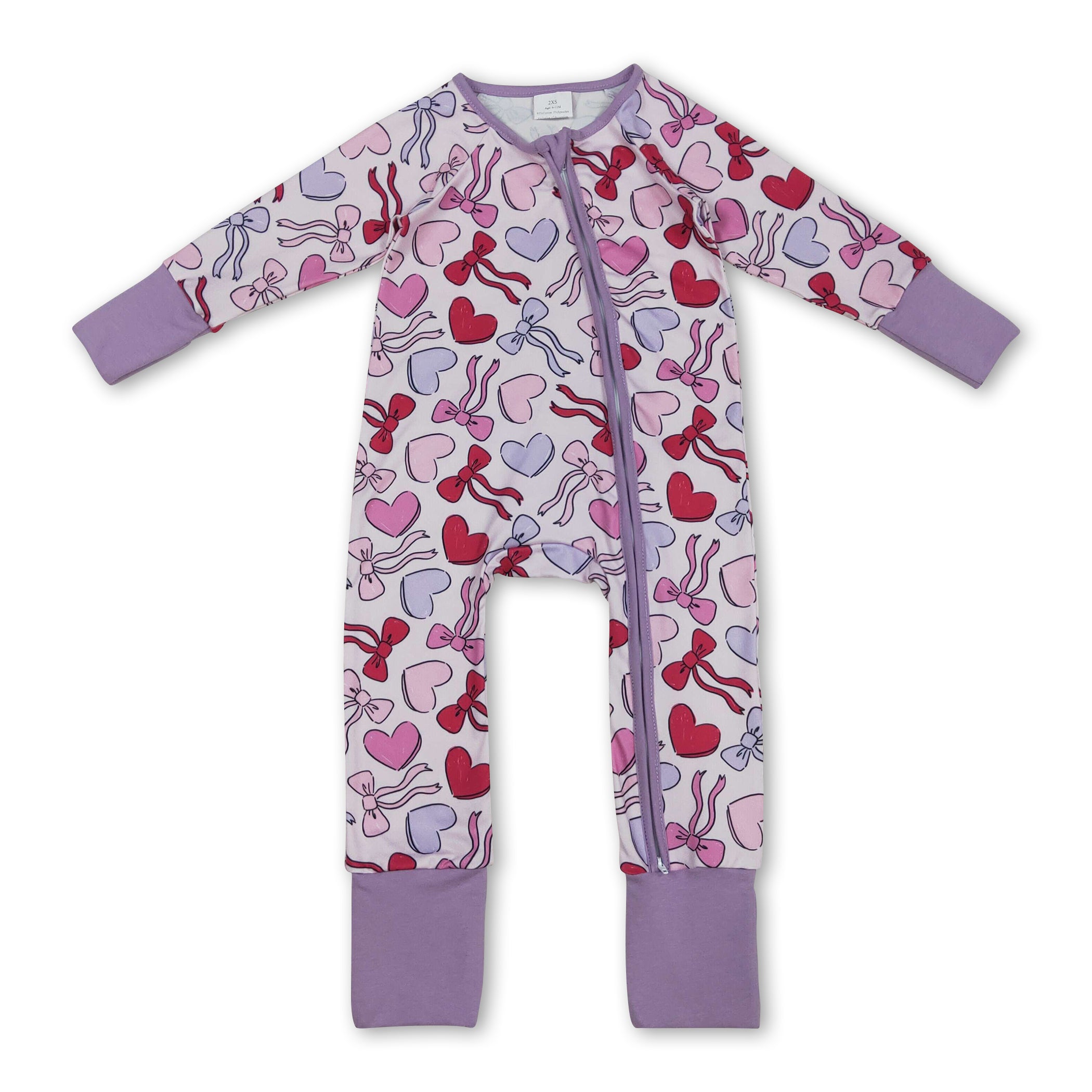 Long sleeves lavender heart bow baby Valentine&