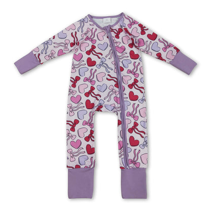 Long sleeves lavender heart bow baby Valentine&