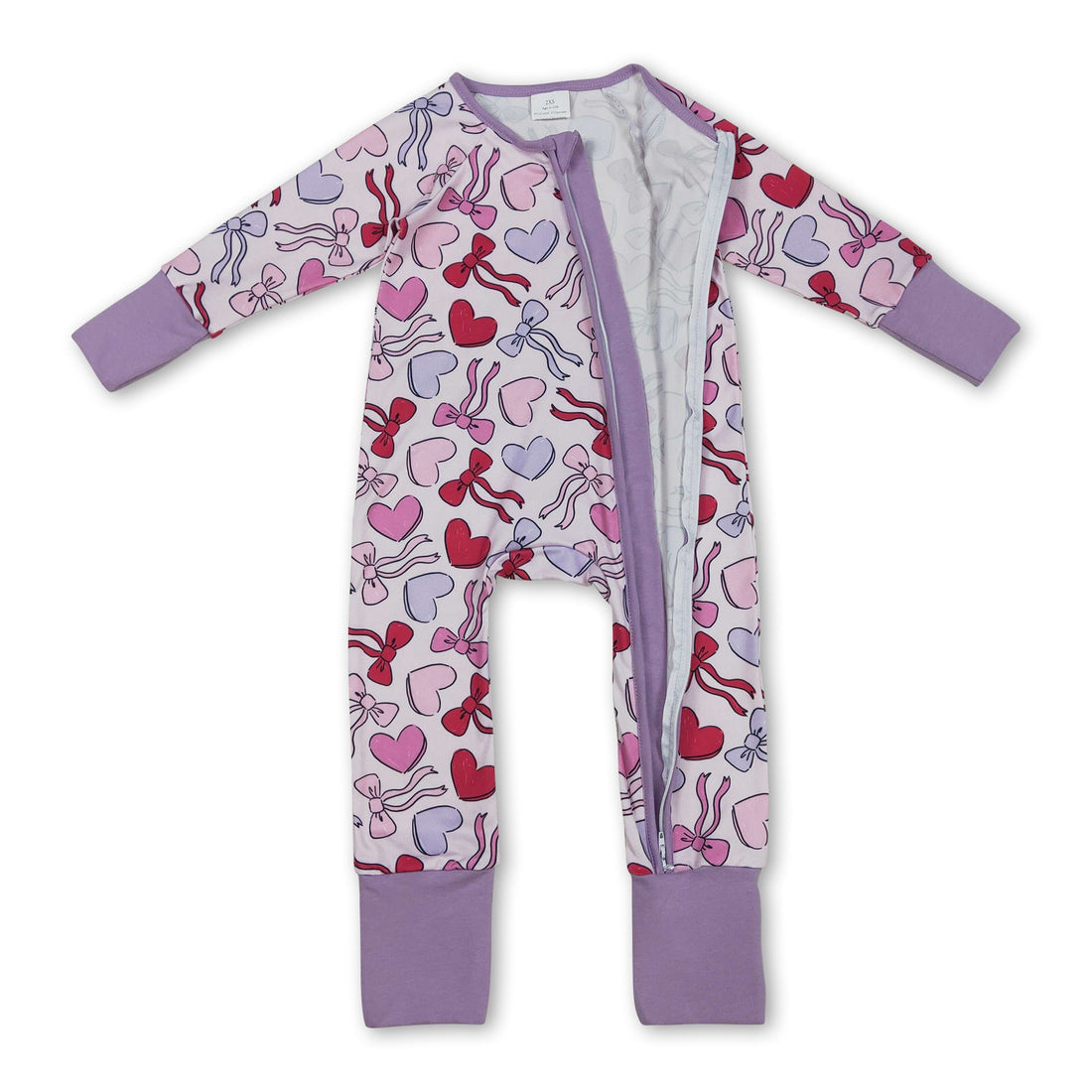 Long sleeves lavender heart bow baby Valentine&
