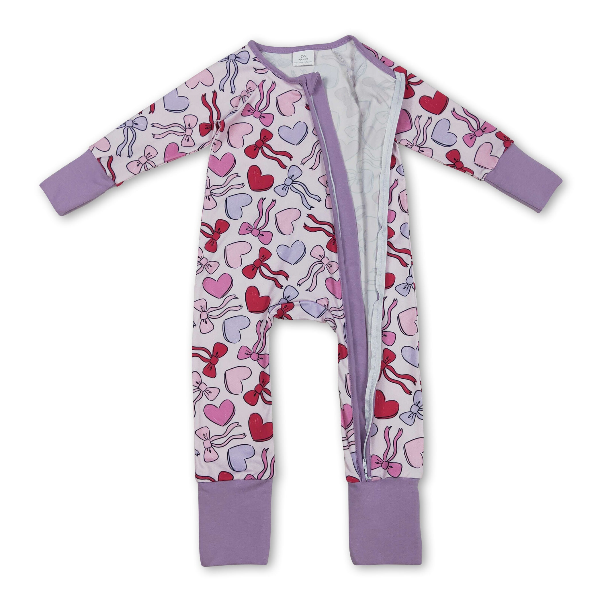 Long sleeves lavender heart bow baby Valentine&