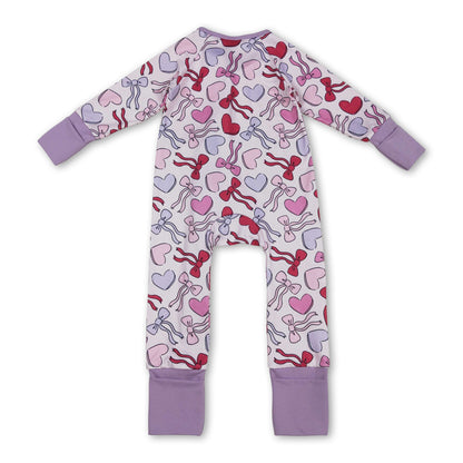 Long sleeves lavender heart bow baby Valentine&