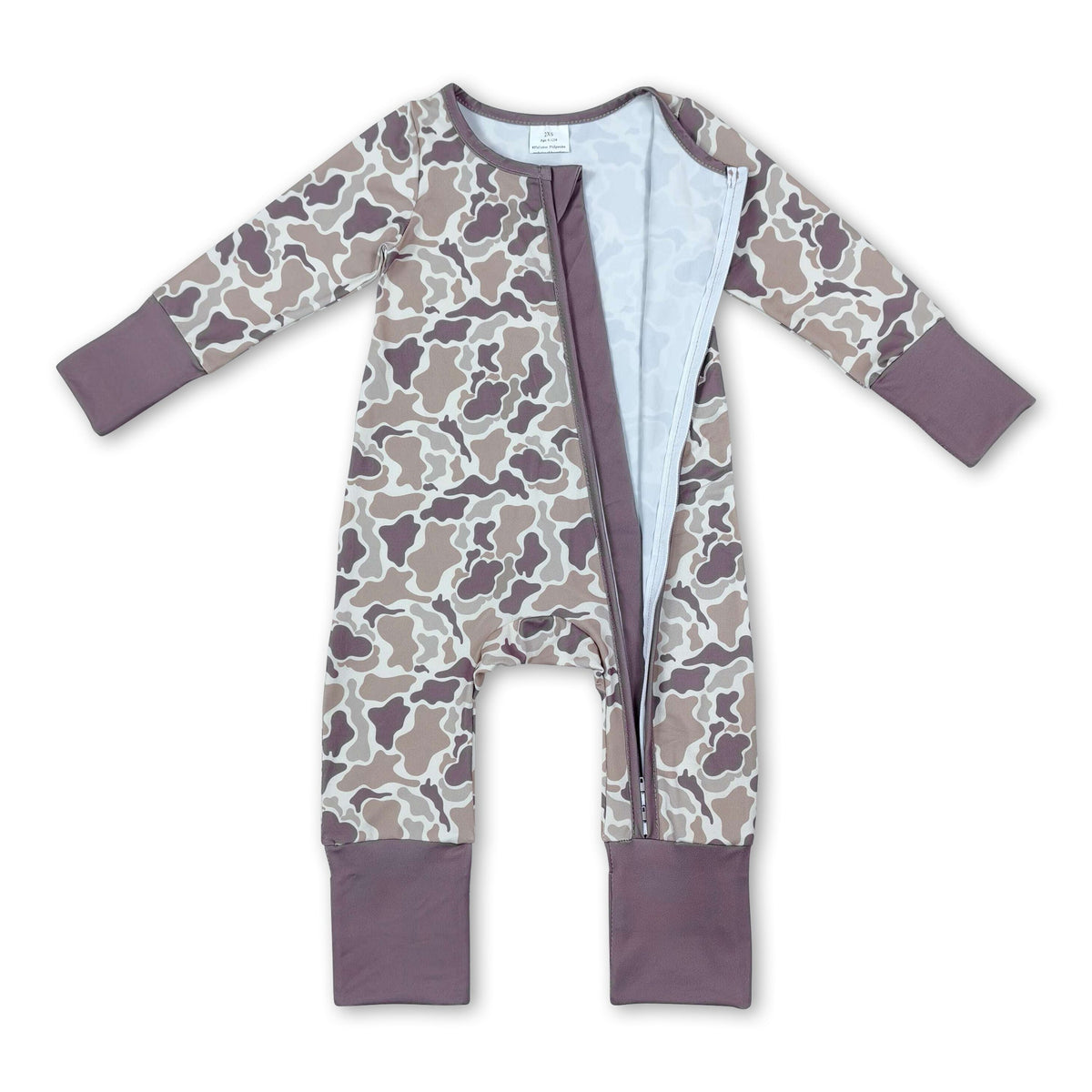 Long sleeves brown camo baby boy zipper romper