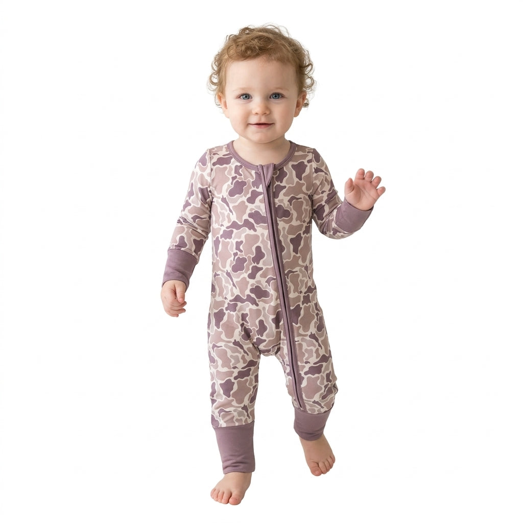 Long sleeves brown camo baby boy zipper romper