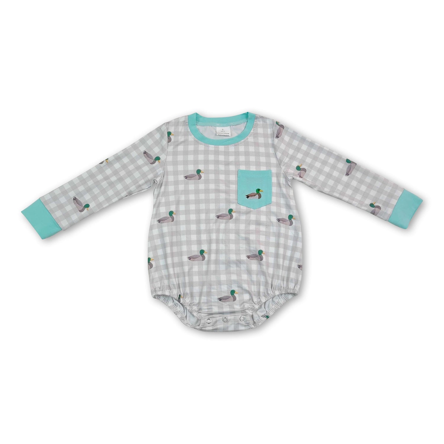 Duck embroidery plaid pocket plaid boy romper