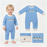 Mini Rodeo long sleeve baby boy romper with duck embroidery, soft fabric, and comfortable fit for infants.