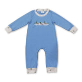 Baby boy romper with long sleeves and duck embroidery by Mini Rodeo, featuring soft fabric and cute design for little boys.