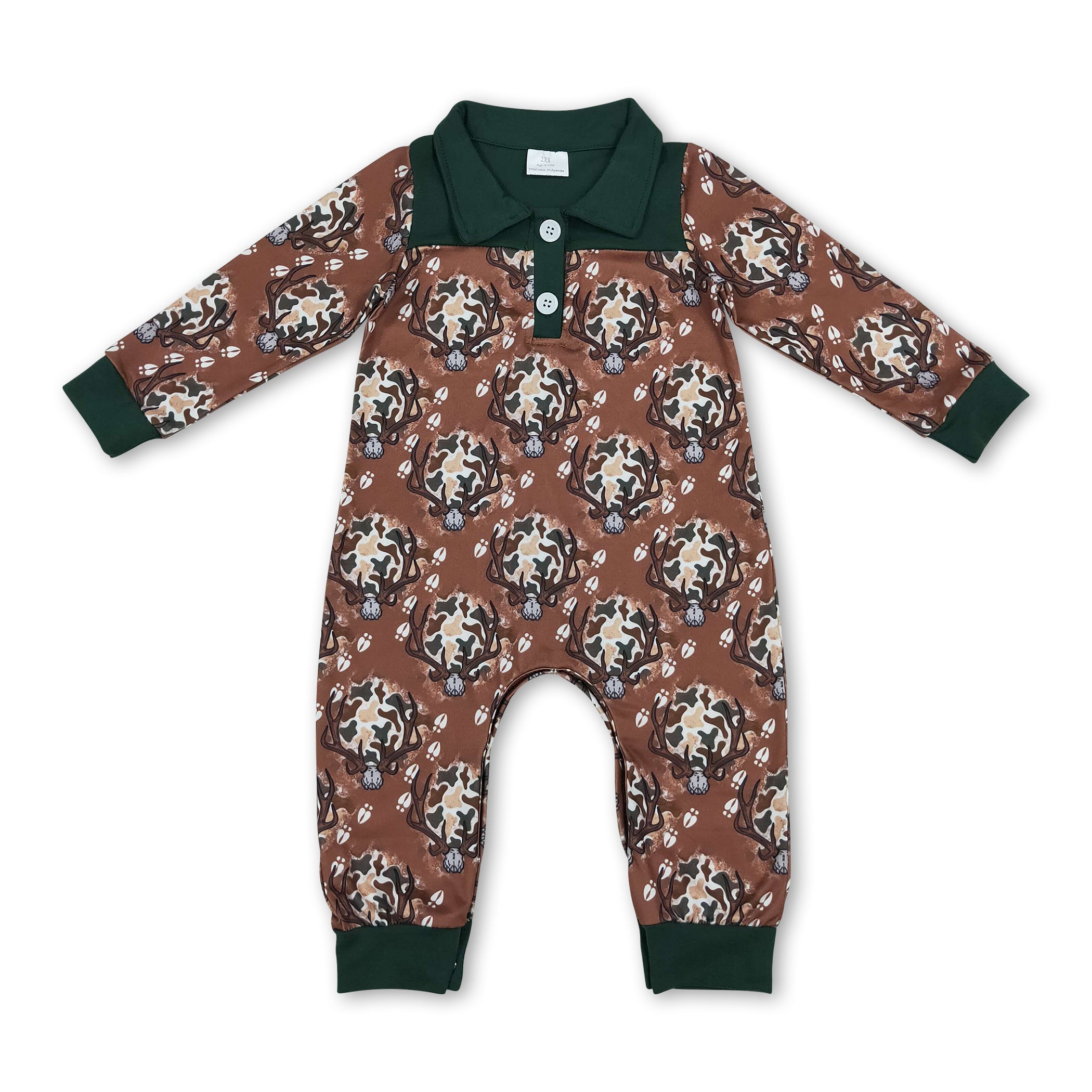 Long sleeves camo deer baby boys hunting romper