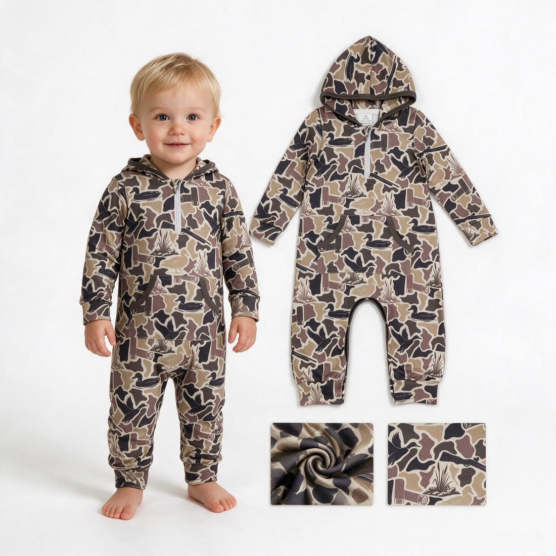 Long sleeves duck camo baby boys hooded romper